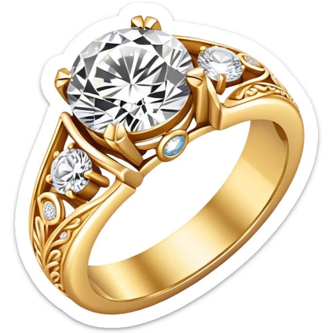 Create a bright and detailed icon representing jewelry art and the craft of making jewelry. The design should feature elements like a sparkling diamond, a gold ring, a jeweler’s tools (such as pliers and a workbench), and some delicate detailing that conveys craftsmanship and luxury. The icon should be clean, vibrant, and visually striking, with a balance of sophistication and creativity. sticker