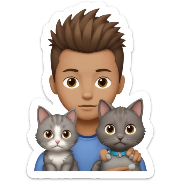 boy with brown hair and light brown skin tone and mohawk and a cat sticker