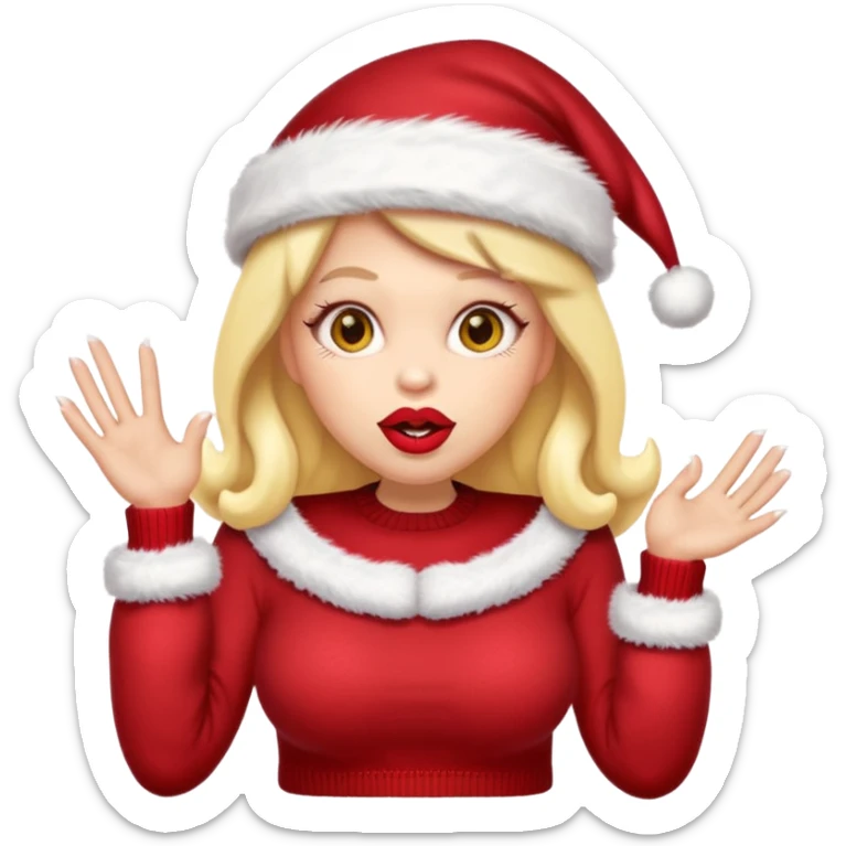 Sassy, cunty, girly Santa emoji with big lips, fake nails, and a sweater, and a santa hat (similar emoji style to uploaded). Yellow emoji. sticker
