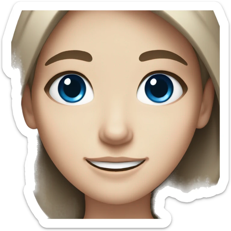 white girl with dark brown hair and blue eyes and smiling sticker