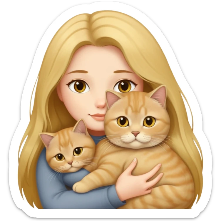A long-haired girl hugs a Golden Shaded British shorthair sticker