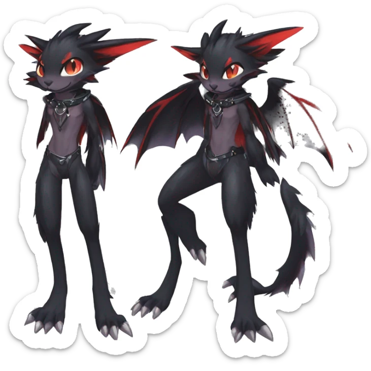 cool anthro edgy black red ethereal fantasy nargacuga-noivern-cat-Fakemon collar harness full body sticker