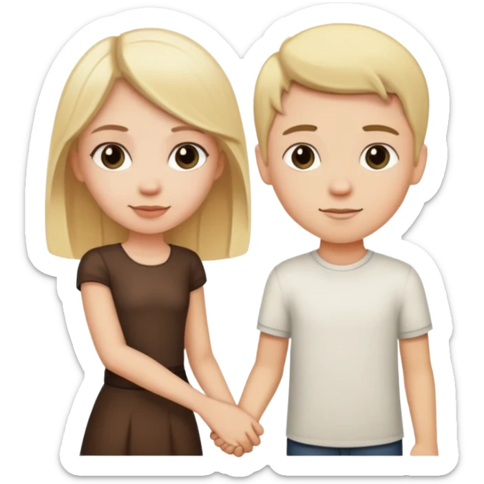 White girl with blonde hair and white boy with dark hair holding hands sticker