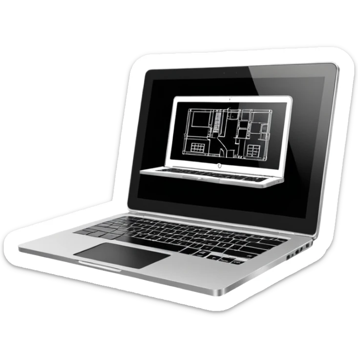 create an emoji of a laptop that has autocad architectural drawings on the screen sticker