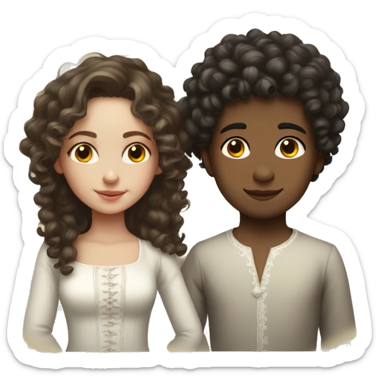Georgian girl with curly hair and Russian boy with white skin sticker