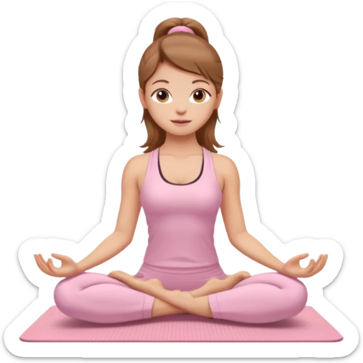 girl with light brown hair in a light pink yoga outfit on light pink yoga mat sticker