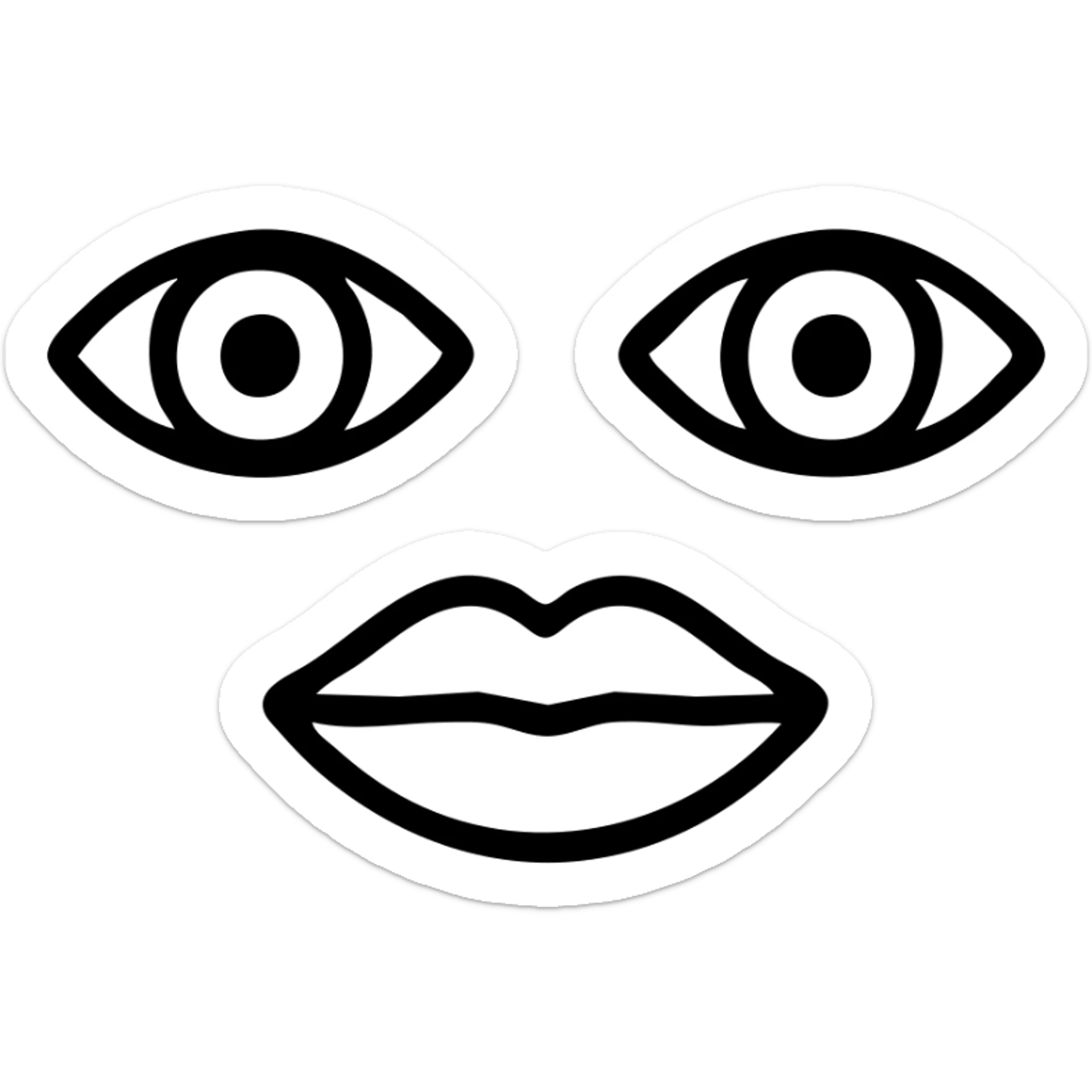 A symmetrical face with two large eyes and a pair of lips in the middle, arranged in a row (👁️👄👁️) sticker