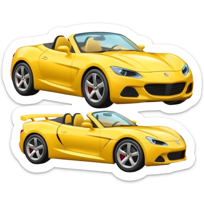 Generate a high-quality 3D cartoon-style emoji of a yellow sports car, sleek and shiny, realistic shading, smooth gradient colors, rounded and cute appearance, simple white background, high-resolution. sticker