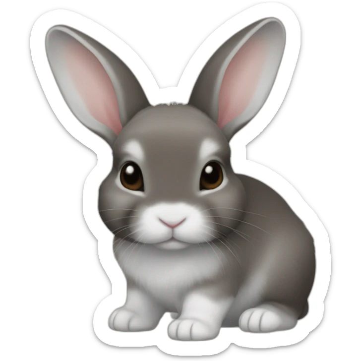 Netherland dwarf bunny with brown / grey fur and white nose and front of toes sticker
