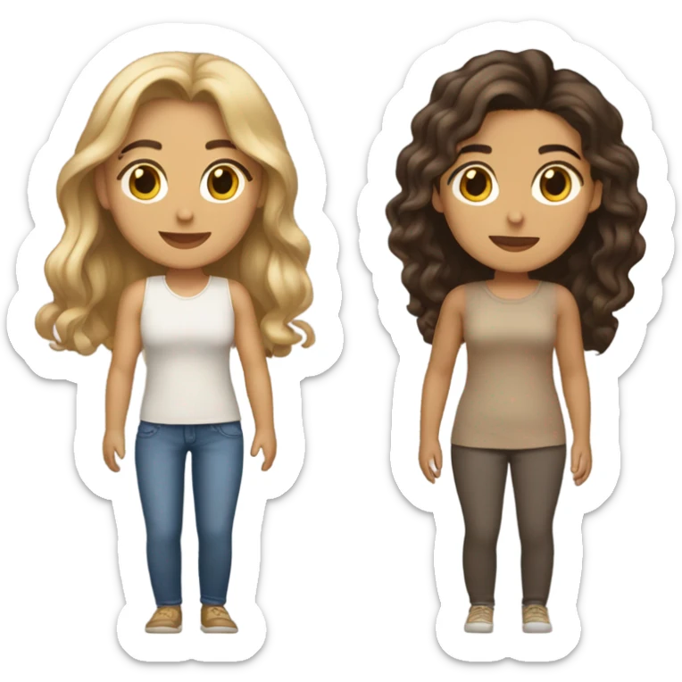 2 besties one latina with light tan skin and one light skin with textured hair and both brunet hair sticker