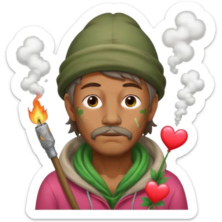 Homeless man with Valentine’s Day decor smelly and ugly  white and green smoke  sticker