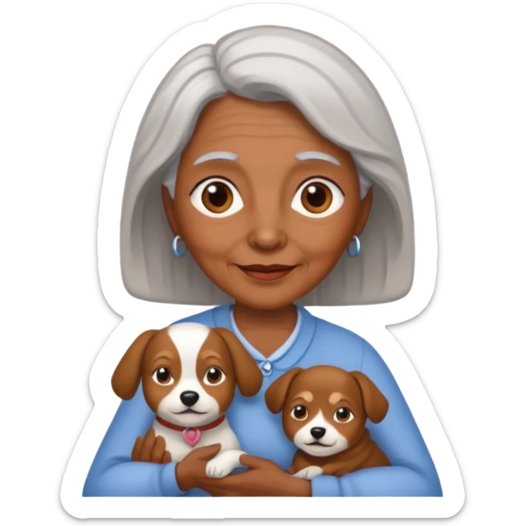 Elderly woman with brown skin and dog in hand  sticker