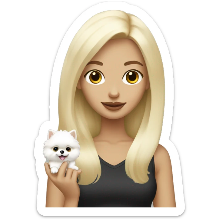blonde hair girl holding a white cream pomeranian  sticker