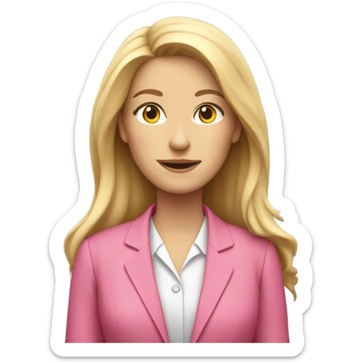 secretary-like whie women with loose long hair in pink suit sticker