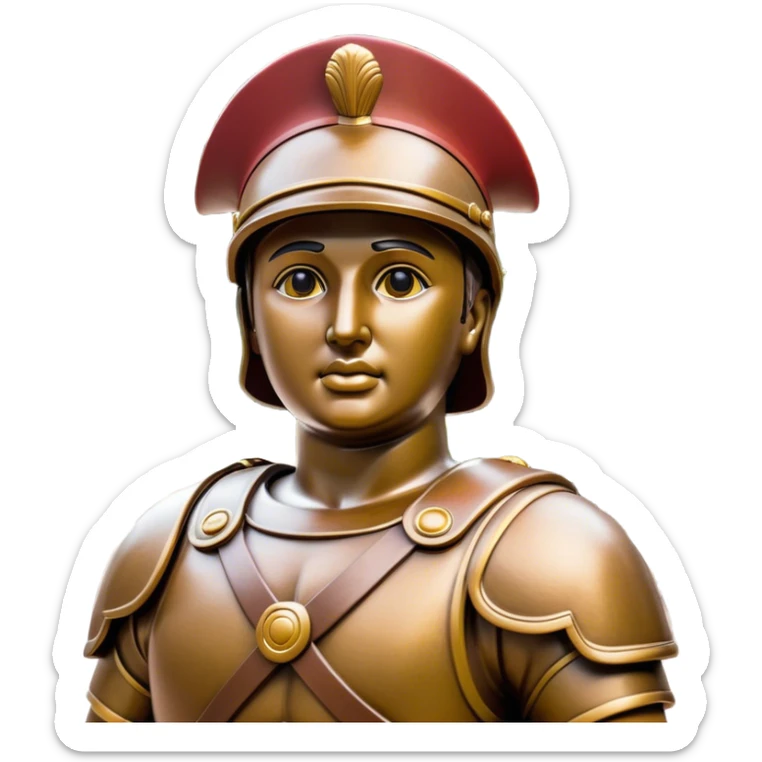 Cinematic Realistic Roman Soldier Statue at Botero Square Landmark Emoji, depicted as a striking, larger-than-life sculpture rendered with rich detail and dynamic, urban lighting. sticker