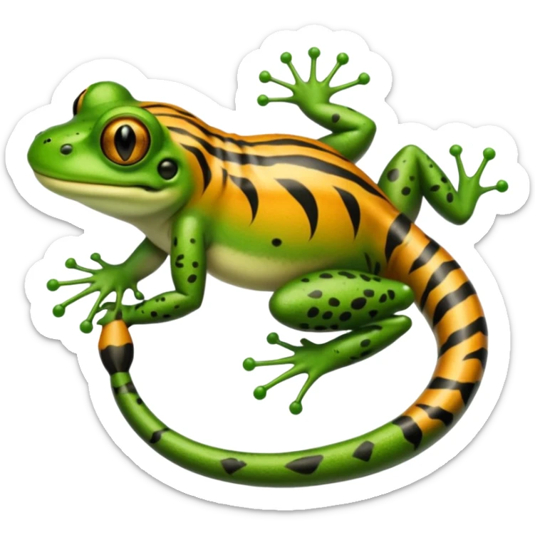 Frog with tiger body and scorpion tail and with mullet(funk)back hair hairstyle sticker
