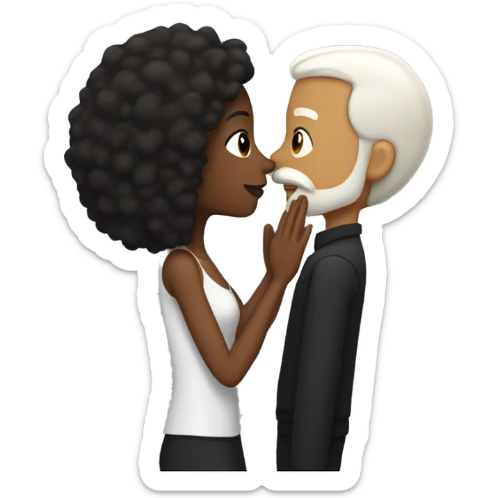 Black girl with long black straight hair and earrings kissing bearded white man with short dark hair  sticker