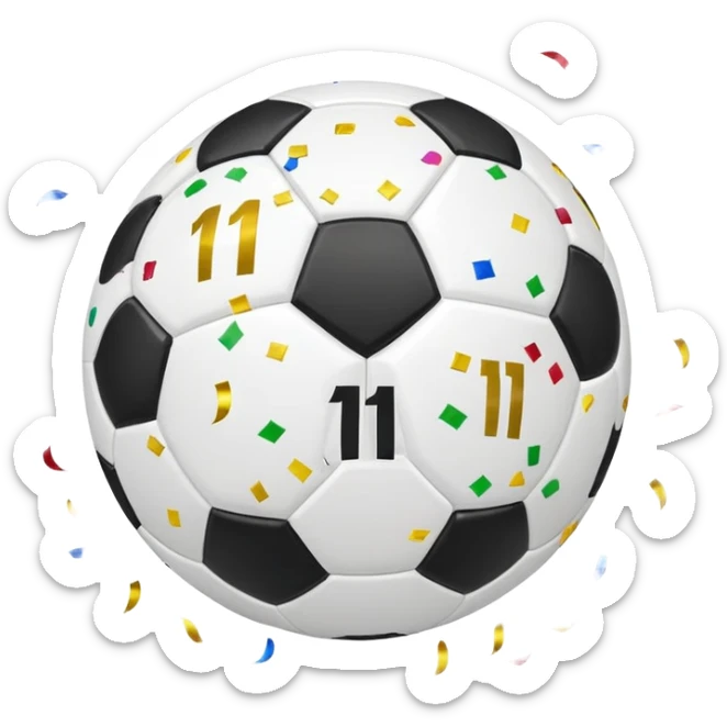 soccerball with confetti around it and the number 11 on the ball EMOJI sticker