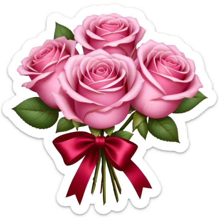 "A bouquet of Fairy Tale Pink roses tied with a flowing Ruby Red silk bow. The contrast of gentle pastels and deep crimson exudes elegance and charm." sticker