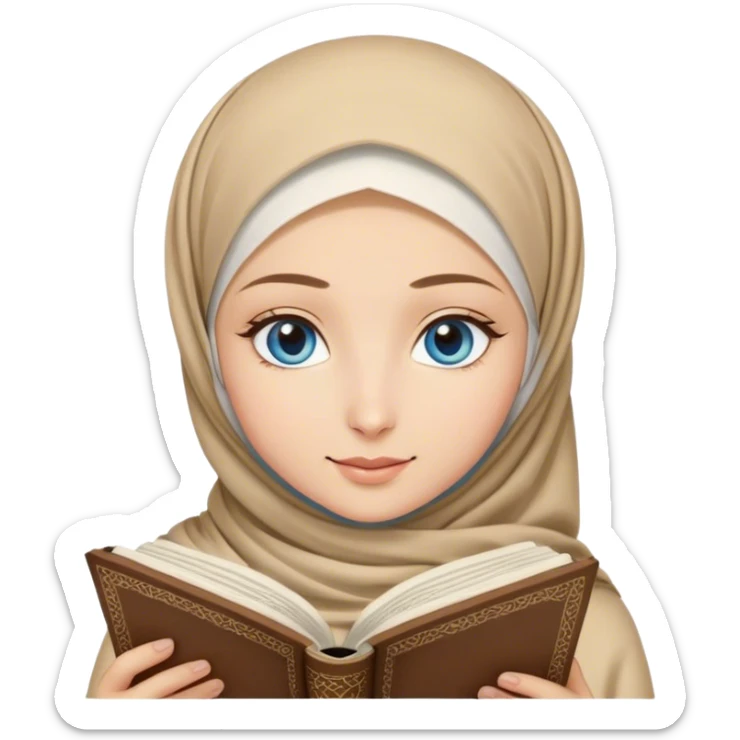 Turkish blonde tuilp design Hijabi girl with blue eyes and beautiful finish reading quran sticker