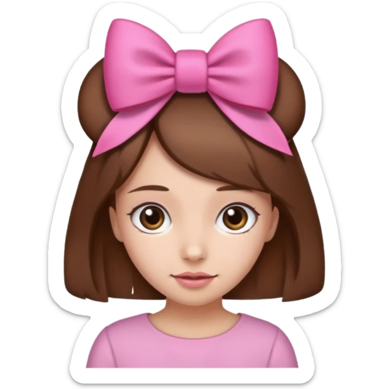 A girl with brown hair and a pink bow on her head sticker
