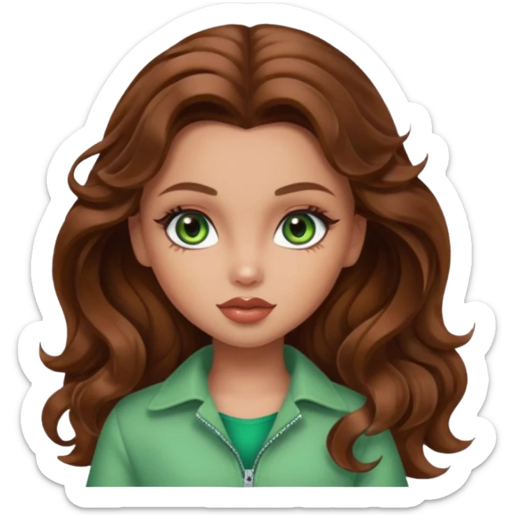 Bratz girl green eyes brown wavy hair sticker