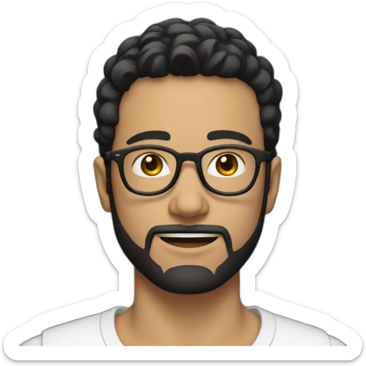 white young man with round glasses and black straight short hair and short black thin beard sticker