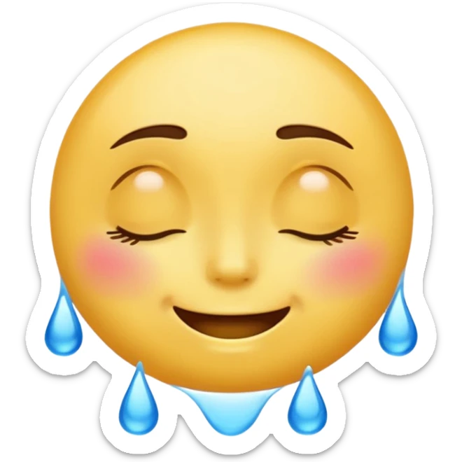 Yellow round emoji with closed eyes and a gentle smile—two wide, bright blue tears flow from under each eye. sticker
