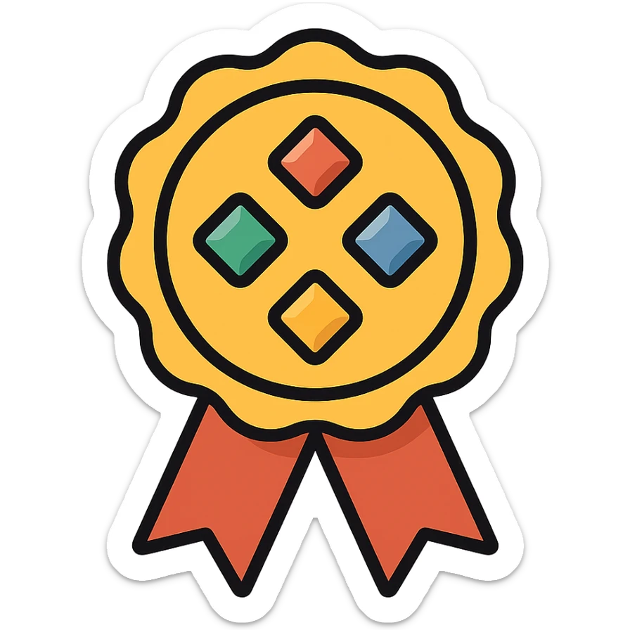 vector icon of a gold guarantee seal award with colorful gems, elegant and minimalist flat design, isolated on white, award badge style, 2D flat vector, trending icon look, soft shadows, no text, commercial use sticker