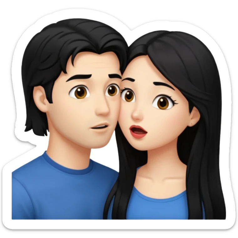 a handsome man with black hair tries to kiss a cute woman who has long black hair sticker