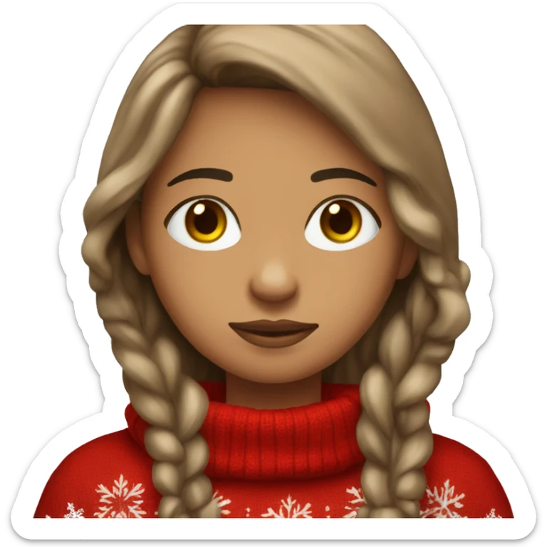 thoughtful-highlight-skin-brown-long-hair-girl-in-red-cozy-Christmas-sweater sticker