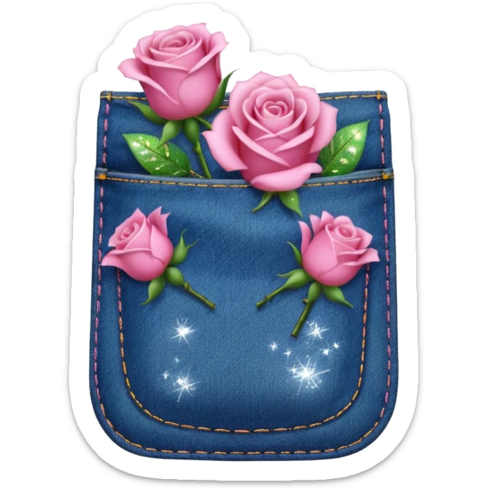 Denim pocket with glittery roses sticking out of the pocket  sticker