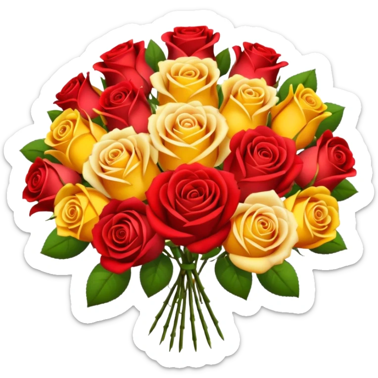 roses with gradient on petal starts yellow and bottom is red make a bouquet of them lots of gradient on every petal  sticker