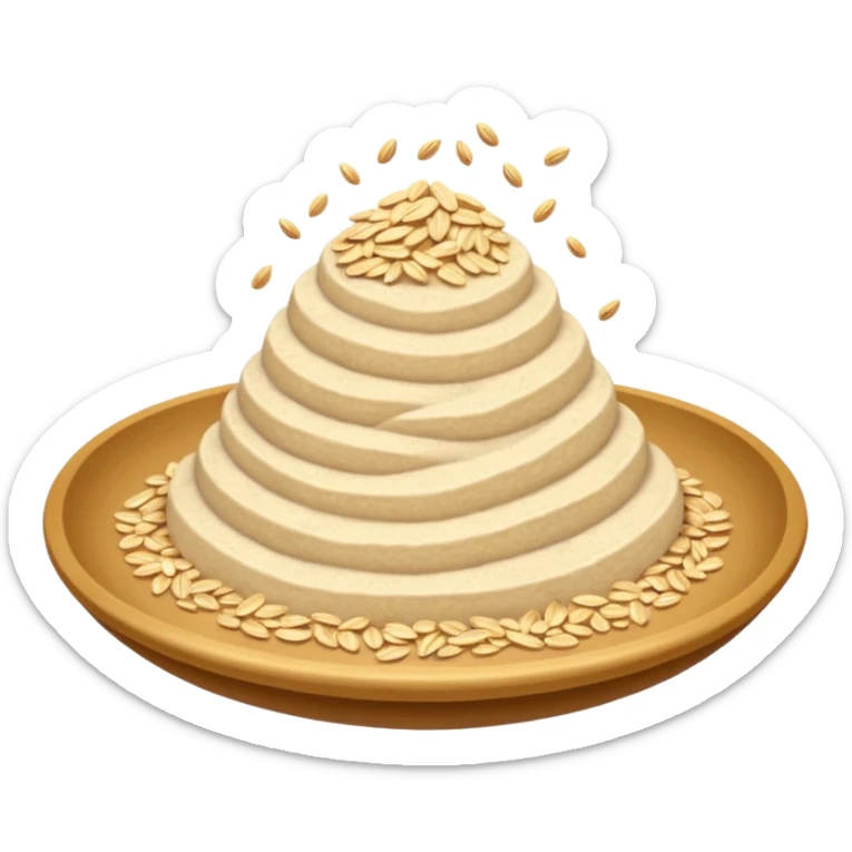 soft mound of oat flour fine pale beige powdery matte a few rolled oats mixed in no bowl scoop or packaging just the flour apple emoji style soft lighting transparent background emoji scale sticker