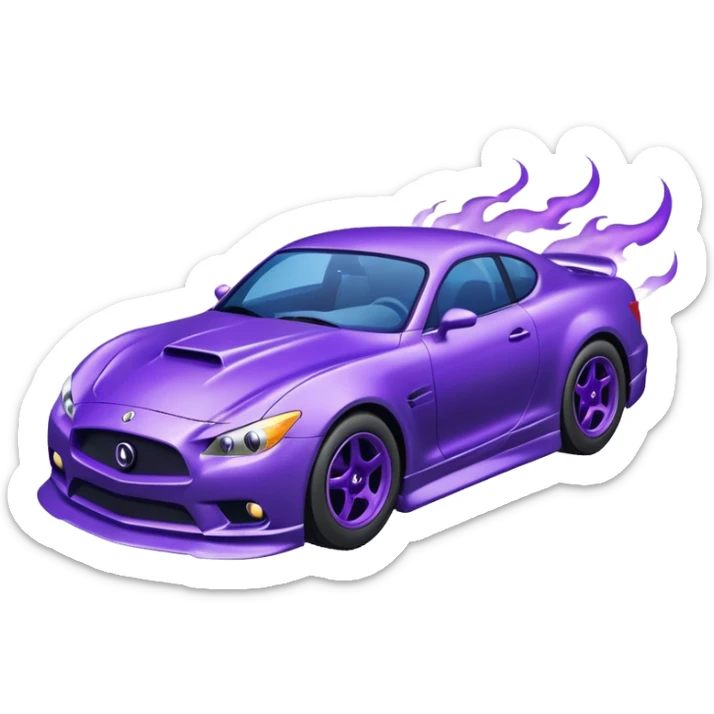 Purple car drifting with navy blue flames coming out of the rear tires. sticker