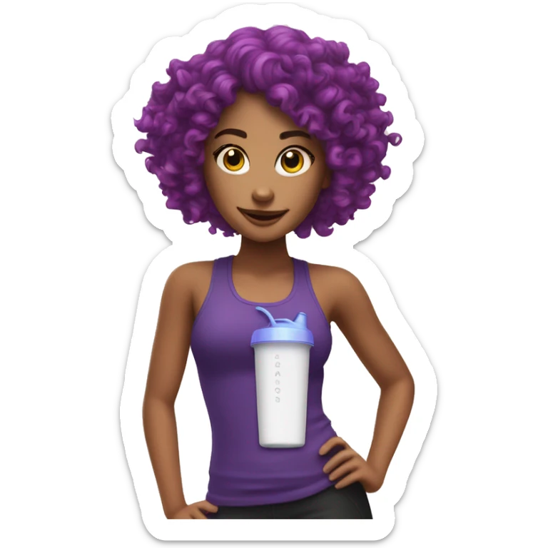 Girl with curly purple hair with a shaker with the brand fuxion on it  sticker