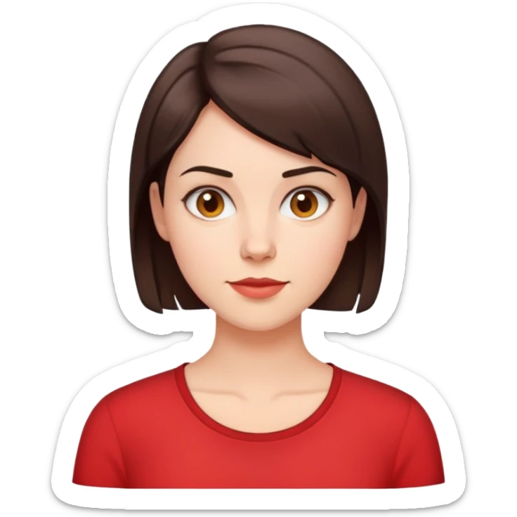 30yr old woman with short brunette hair wearing a red shirt sticker