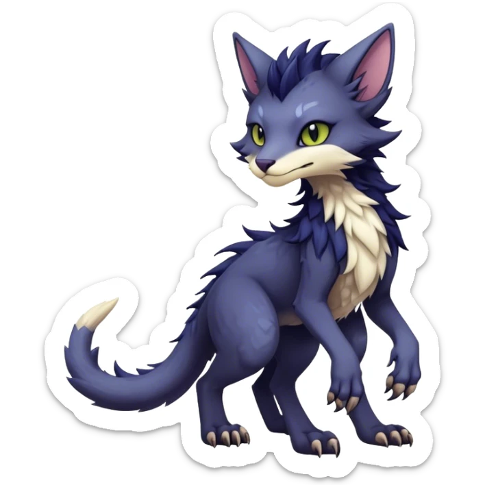 Kawaii dark edgy fantasy ethereal feline-vernid-sergal-fursona animal creature with a tufted tail full body sticker