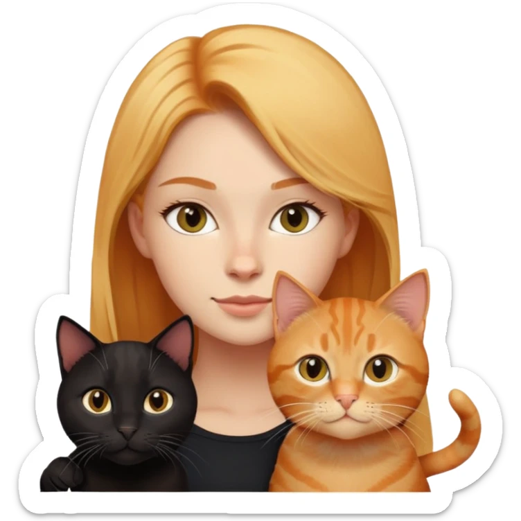 Blond woman 18 year old with cats (ginger male and black female - 1 year old) sticker