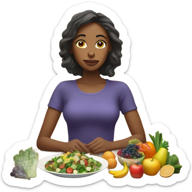 a woman looks at a plate of healthy food sticker