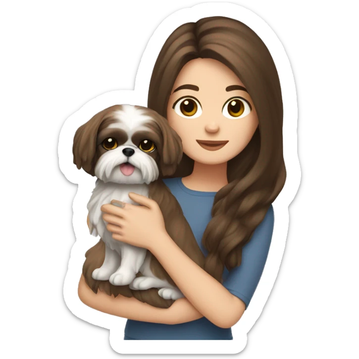 Young brunette hair woman with a shih tzu in her arms long hair sticker