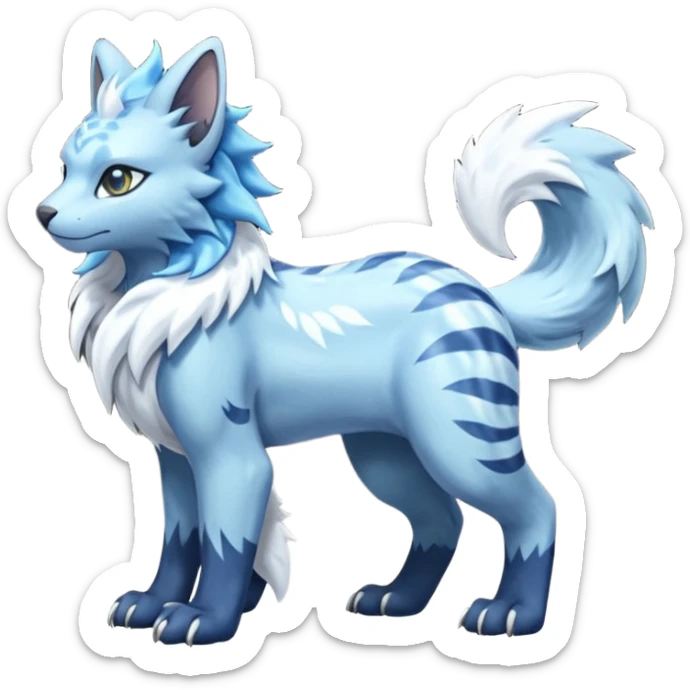 Icy scarf-covered glacial glistening glossy smooth soft flaky scaly furry flurry hyper-realistic boreal Lunaray-Manectric-Absol-Luxray-Bobcat-Fakémon-fusion-animal-creature, full body  sticker