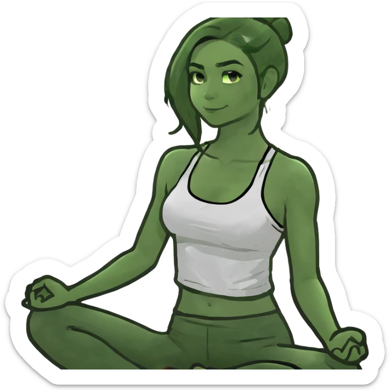 Brunette haired tanned girl meditating clean girl aesthetic  sticker