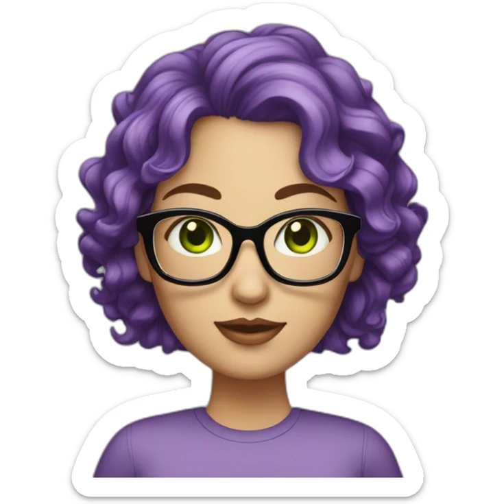 curvy-white-woman,wavy-purple-hair,green-eyes-square-glasses sticker