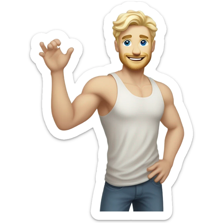 full body raised arms light curl blonde 30yo man blue eyed pale skin sticker