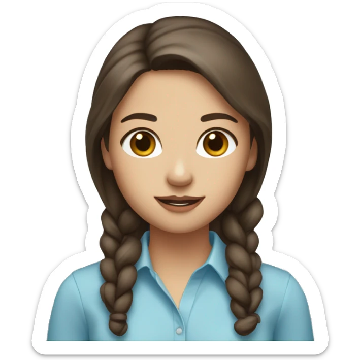 Pretty lady with light brown eyes and dark brown hair with a light blue shirt on sticker