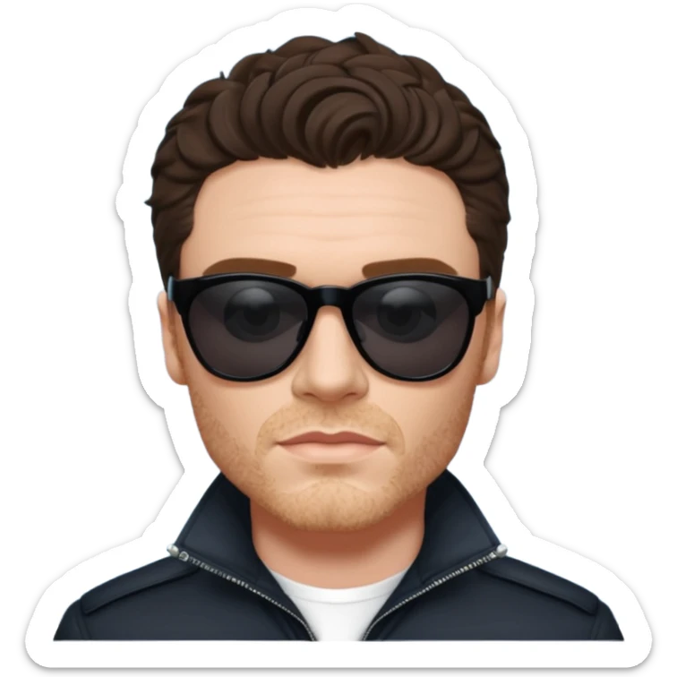 Richard Madden as his character in the Bodyguard TV series, with sunglasses on and an earpiece. sticker