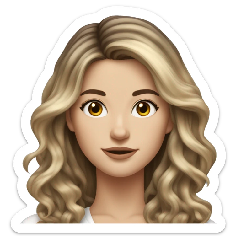 White girl with long voluminous brown hair with blonde highlights balayage sticker