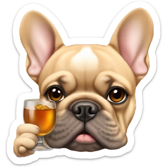 Light brown French bulldog with a glass of whiskey sticker