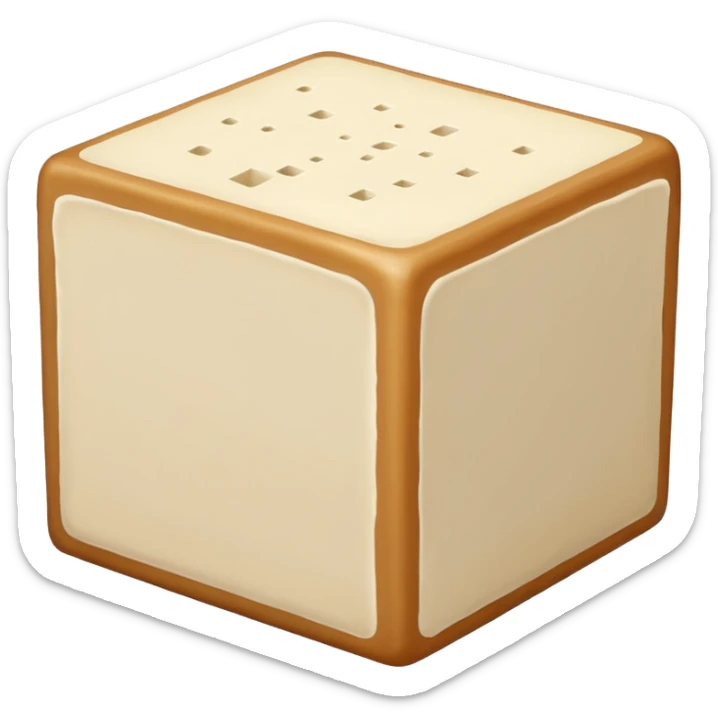 block of tofu, off-white, smooth top, porous sides, clean squared edges, moist sheen, no plate, no garnish, no packaging, soft lighting, transparent background, emoji scale sticker